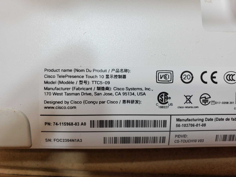 Cisco Webex Room Kit TTC7-23 w/ TTC5-09 Touch 10 and Power Adapter _