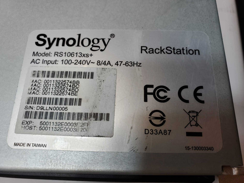 Synology RackStation RS10613xs+ 10-Bay NAS, 2x PSU, No HDD/Caddies _