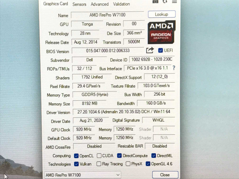 AMD FirePro W7100 8GB DDR5 256bit 4x DisplayPort 0KVMR4 +