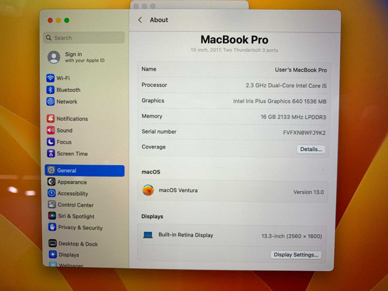 MacBook Pro 13-inch 2017 with i5 CPU 16GB RAM & 256GB Storage  -