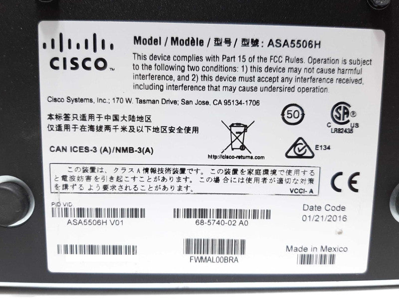 Cisco ASA 5506H-X ASA5506H 4-Port Network Security Appliance +