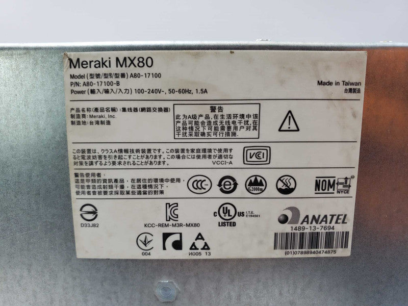 Meraki MX80 A80-17100-A Network Security Appliance *UNCLAIMED* (