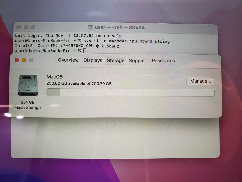 Macbook Pro 2015 15\\" Retina Core i7-4870HQ @ 2.5 GHz 16GB Ram 250GB SSD (