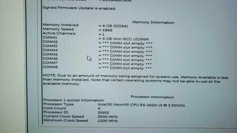 Dell Precision T5810 Xeon E5-1620v3@3.5GHz 4GB DDR4 Quadro 600 no HDD [