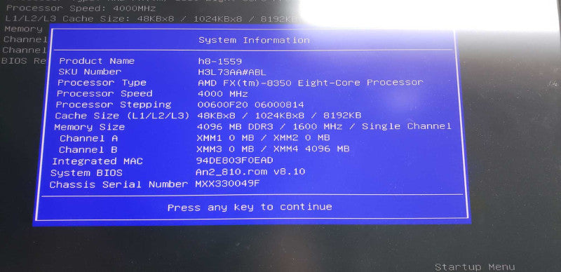 HP Envy h8-1559 FX-8350 8 core cpu / 4gb ram  #