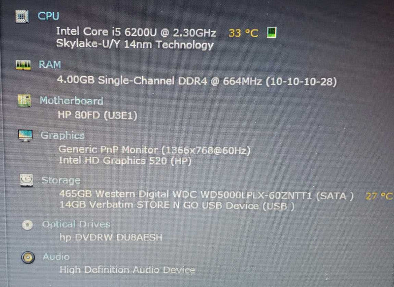 HP ProBook 650 G2 Intel i5-6200U @ 2.30 GHz 4GB RAM 465GB HDD w/ Adapter )