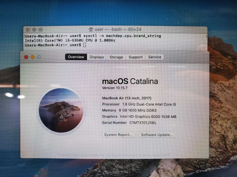 Macbook Air 2017 Core i5-5350U @ 1.8 GHz 8GB Ram 250GB SSD (