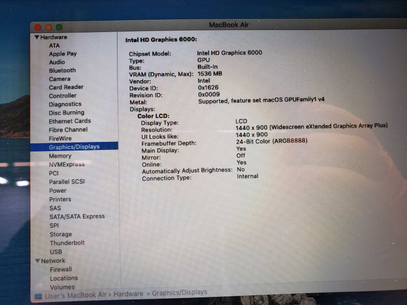 Macbook Air 2017 Core i5-5350U @ 1.8 GHz 8GB Ram 250GB SSD (