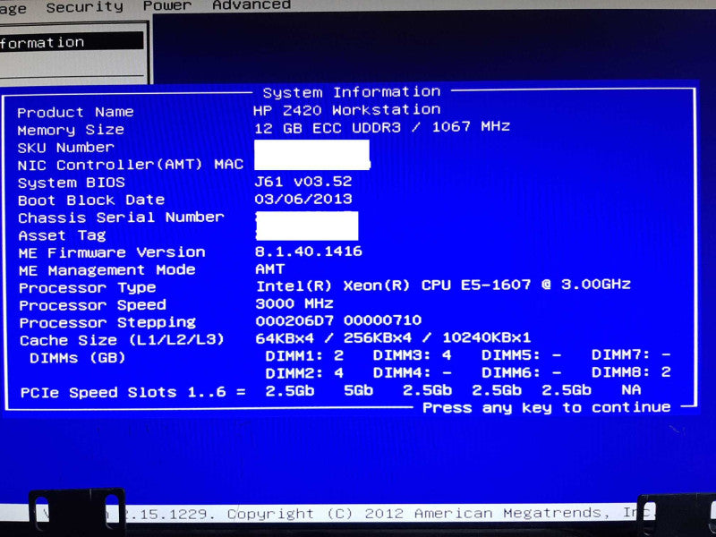 HP Z420 WS Xeon E5-1607 @ 3GHz 12GB RAM NVS 510 -NO HDD +