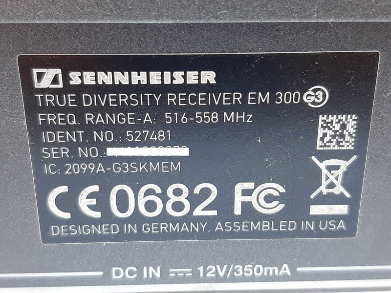 SENNHEISER EW 300 G3 516-558 MHz True Diversity Receiver +