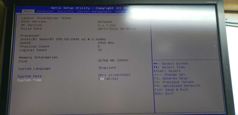 lenovo TD340 Xeon E5-2430 V2 @ 2.50ghz / 32gb ram / SEE NOTES #