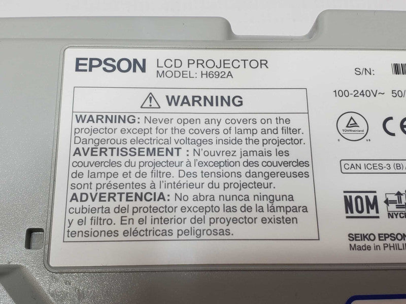 Epson PowerLite X27 Projector H692A, HDMI, 768 Lamp Hours _