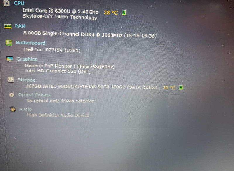 DELL LATITUDE E7270 12.5\\" Intel i5-6300U @2.40GHz 8GB DDR4 180 SSD )