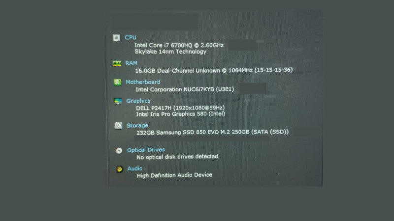 Intel NUC NUC6i7KYK i7-6700HQ@2.6GHz 16GB DDR4 250G SSD [