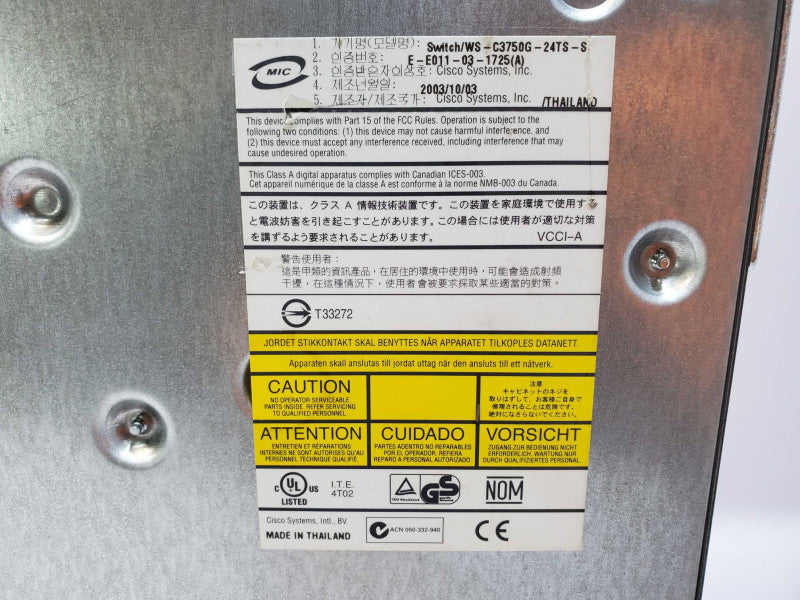 Cisco WS-C3750G-24TS-S 24x10/100/1000 4x SFP Stackable Switch (