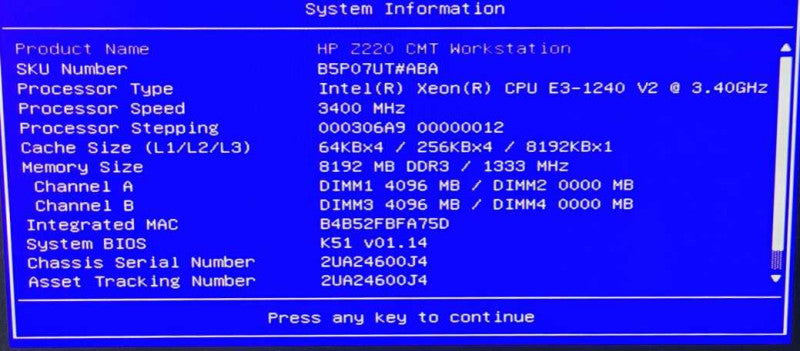 HP Z220 Xeon E3-1240 V2 @3.4GHz 8GB RAM Nvidia Quadro K2000 2GB NO HDD NO OS $