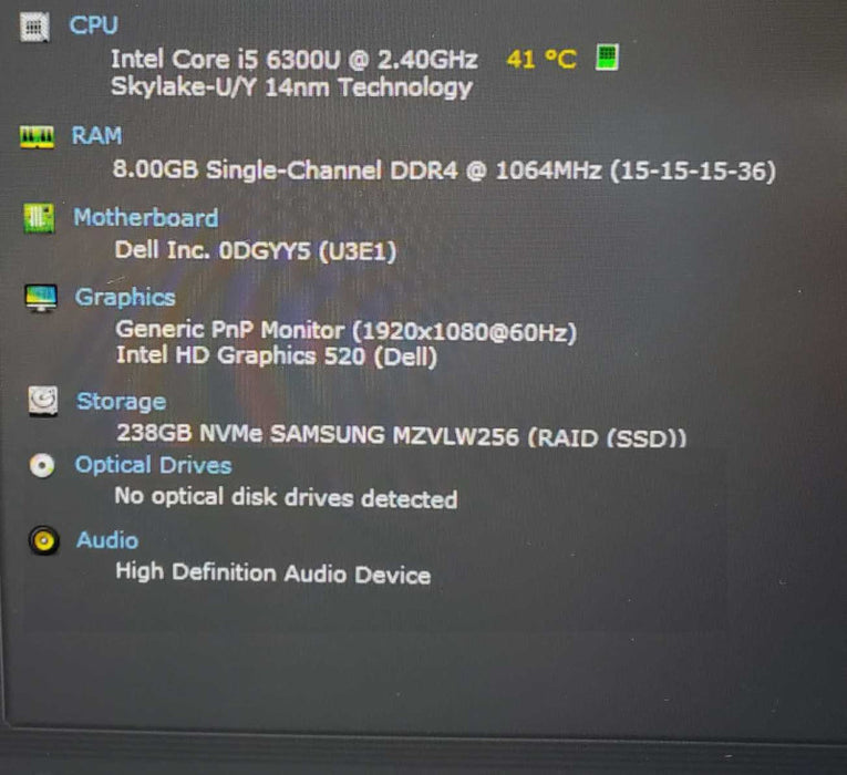 Dell Latitude E7470 14\\" 1920x1080 i5-6300U @2.40GHz 8GB DDR4 256G NVMe HD 520 )