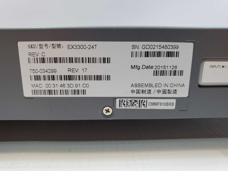 Juniper EX3300-24T 24-Port 10/100/1000 Base-T Switch, AC Power, Rack Kit 8z (