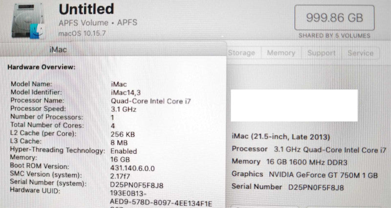 iMac 21.5\\" - L.2013 A1418, i7-4770S 3.1GHz/16GB DDR3, GT 750M, 1TB HDD, READ* ~