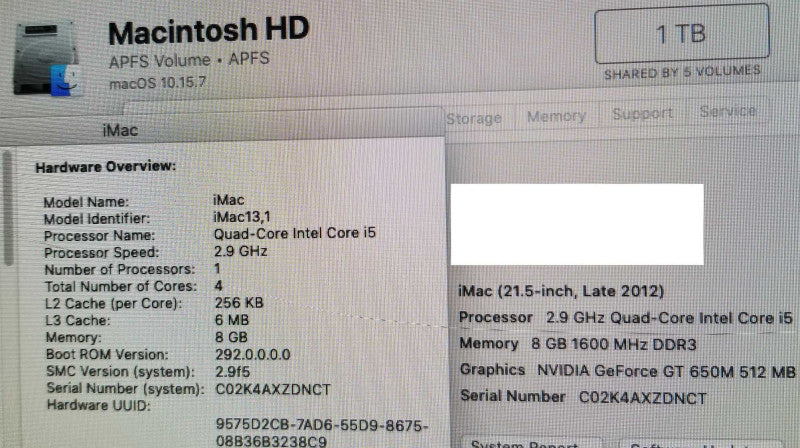 iMac 21.5\\" - L.2012 A1418, i5-3470S 2.9GHz QC/8GB, GT 650M, 1TB HDD, READ* ~