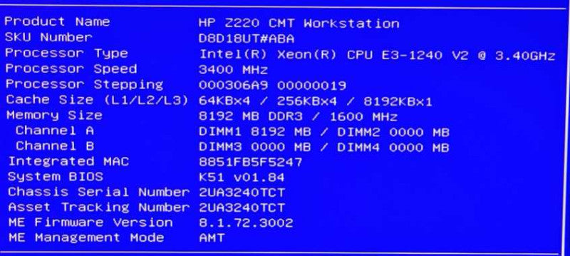 HP Z220 Xeon E3-1240 V2 @3.4GHz 8GB RAM Nvidia Quadro 410 512MB NO HDD NO OS $