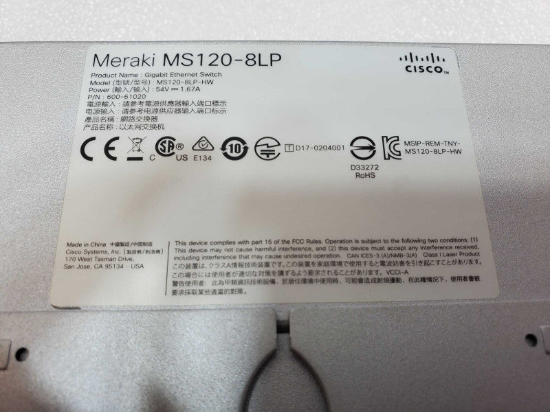 Cisco Meraki MS120-8LP-HW 8-Port PoE, Claimed, UNTESTED, AS-IS _