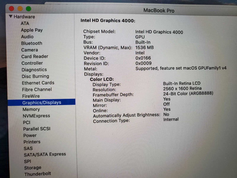 Macbook Pro 2012 13\\" Retina Core i7-3520M @ 2.9GHz 8GB Ram 500GB SSD (