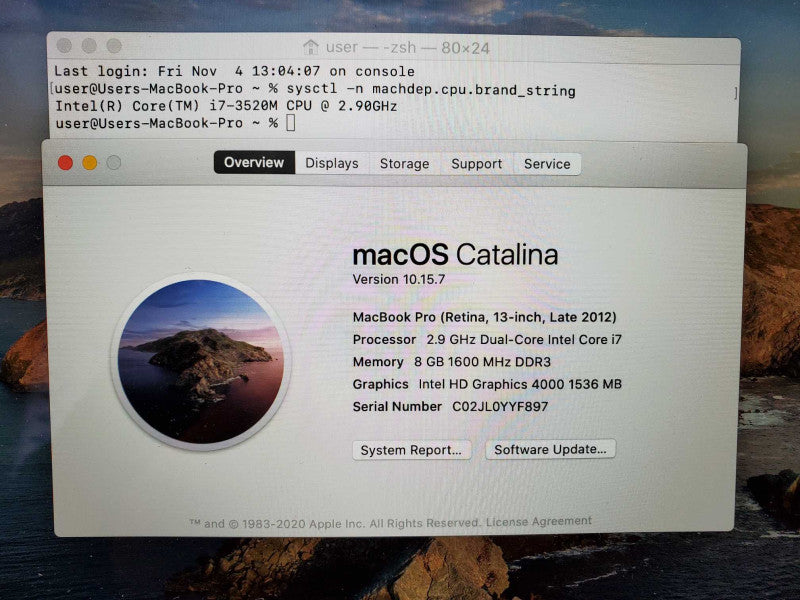 Macbook Pro 2012 13\\" Retina Core i7-3520M @ 2.9GHz 8GB Ram 500GB SSD (