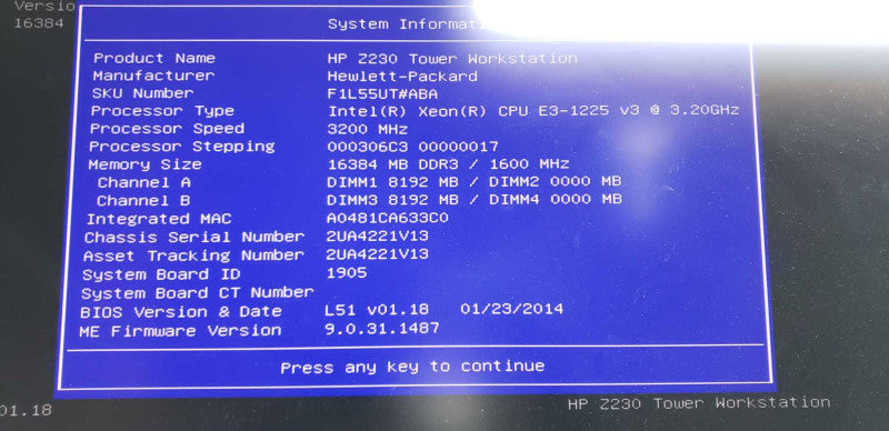 HP Z230 workstation Xeon E3-1225 V3 @ 3.20ghz / 16gb ram / see notes #