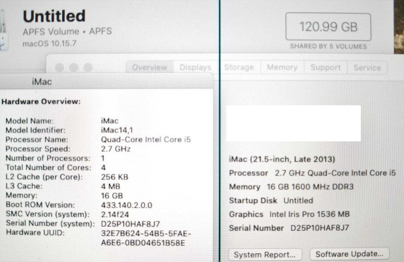 iMac 21.5\\" - L.2013 A1418, i5-4570R 2.7GHz/16GB, Intel Iris Pro, 120GB SSD SEE ~