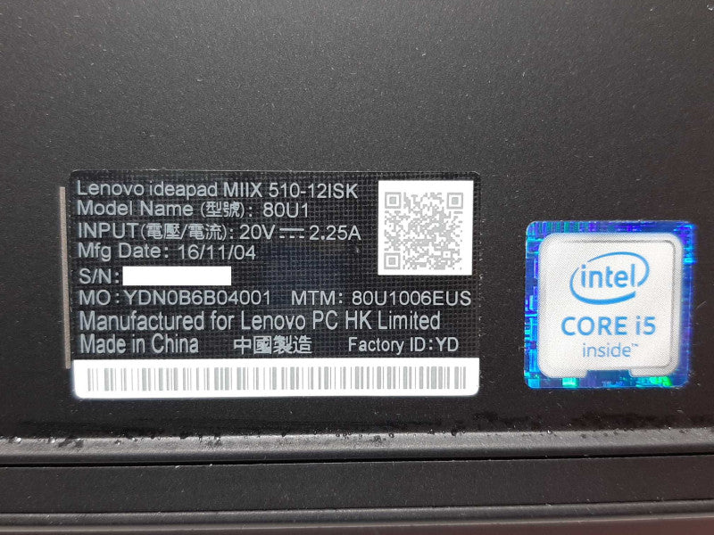 Lenovo IdeaPad MIIX 510-12ISK 80U1 Core i5 - Unknown RAM/NO SSD - AS IS +