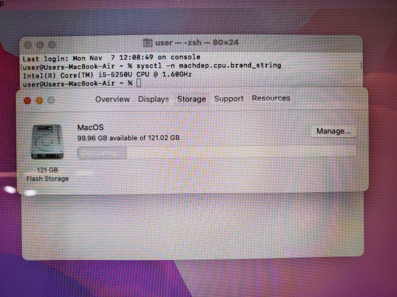 MacBook Air 2015 11\\" Core i5-5250U @ 1.6 GHz 4GB DDR3 120GB SSD (