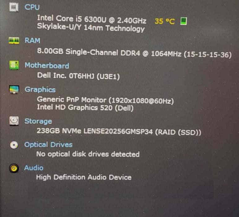 Dell Latitude E7470 14\\" 1920x1080 i5-6300U @2.40GHz 8GB DDR4 256G NVMe HD 520 )