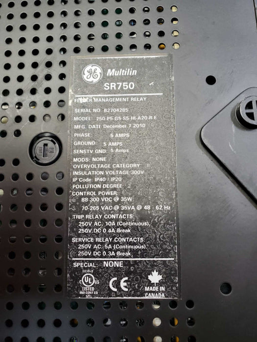 GE Multilin SR750 Feeder Management Relay  750-P5 G5-S5-HI-A20-R-E )