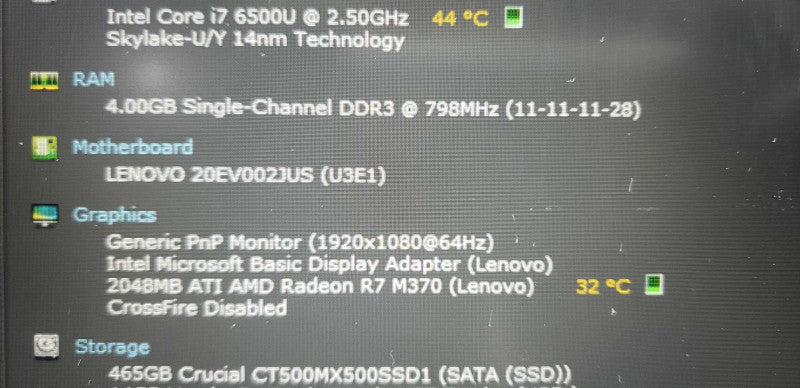 Lenovo E560 i7-6500u @ 2.50ghz / 4gb ram / R7 M370 / 265gb SSD / 15.6\\" #