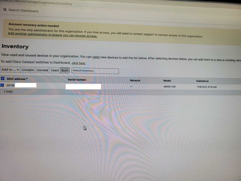 Cisco Meraki MX60W 100 Mbps 5x 1GB RJ-45 UNCLAIMED Firewall )