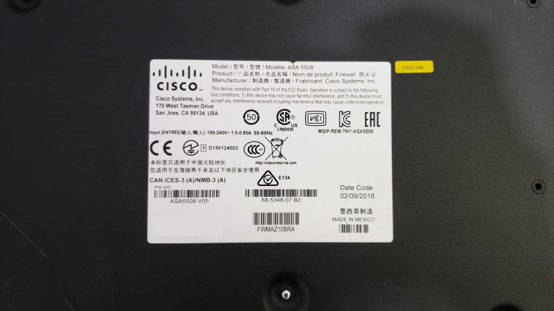 Cisco ASA 5508-X Series Security Firewall Appliance, ASA5508, No SSD [