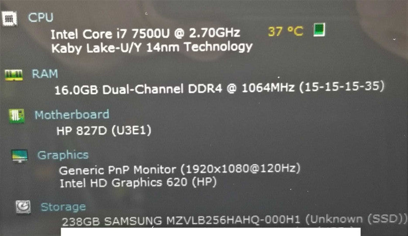 HP EliteBook x360 1030 G2 13.3\\", i7-7500U 2.7GHz/16GB DDR4, 256GB SSD. ~
