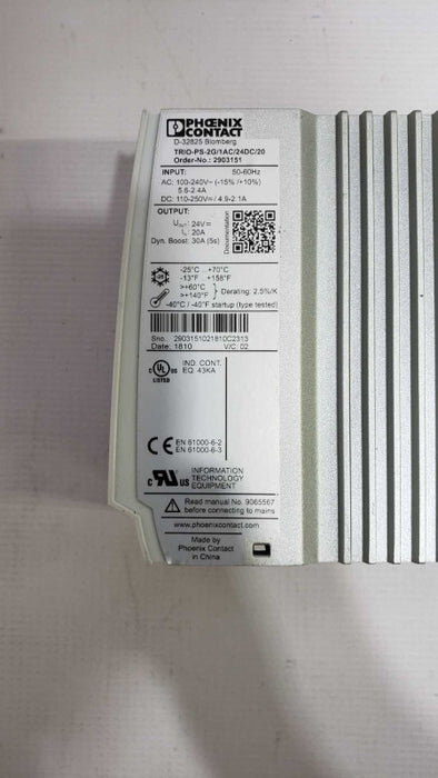 PHOENIX 2903151 Primary Switched TRIO Power Supply with Push-In Connection [
