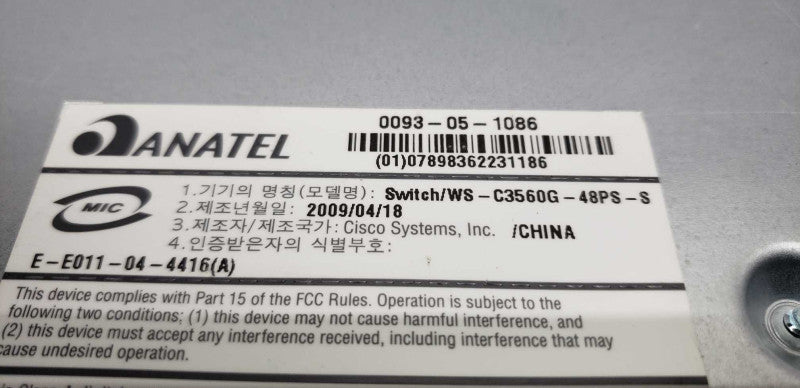 Cisco Catalyst 3560G Series PoE-48 switch / WS-C3560G-48PS-S / FAC. RESET #