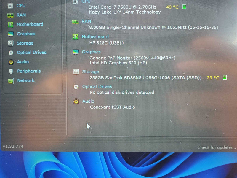 HP EliteBook 840 G4, Core I7-7500U 2.7GHz, 8GB RAM, 256GB SSD _