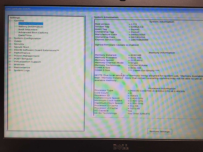 Dell Latitude E5470, Core I5-6300U 2.4GHz, 8GB RAM, 256GB SSD with Power Adapt _
