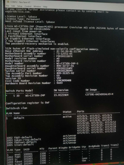 Cisco WS-C3750X-24P-S 24 10/100/1000 Ethernet PoE+, FACTORY RESET ~