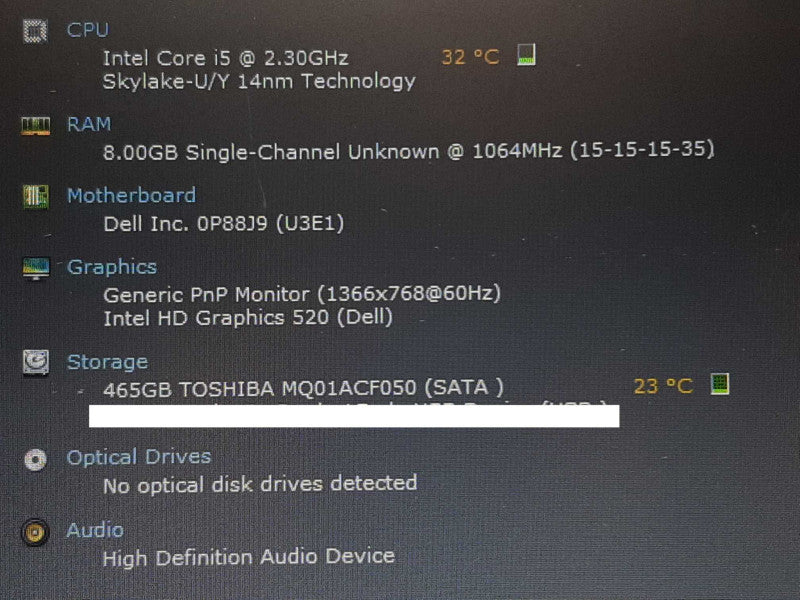 Dell Latitude E5470 i5-6300U @ 2.30GHZ 8GB RAM 465GB HDD +