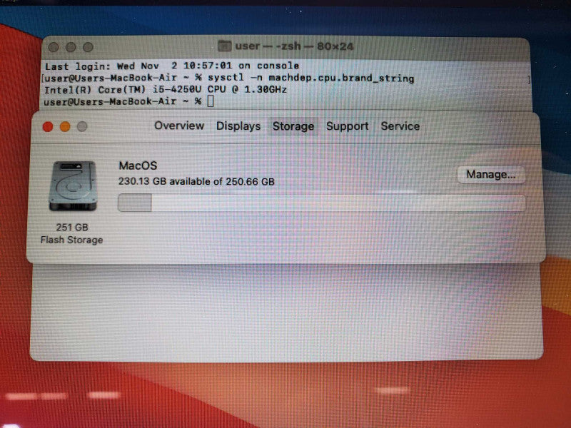 Macbook Air 2013 13\\" Core i5-4250U @ 1.3 GHz 4GB Ram 250GB SSD (