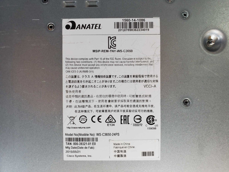 Cisco WS-C3650-24PS-S 24 Port Gigabit PoE+ *Factory Defaulted* (