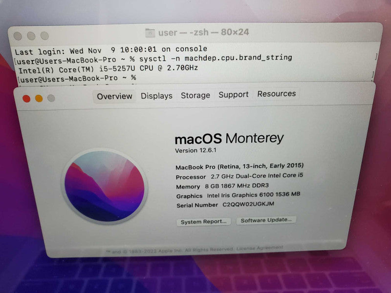 MacBook Pro 2015 13\\" Retina i5-5257U @ 2.7 GHz 8GB Ram 250GB SSD *AS IS* (