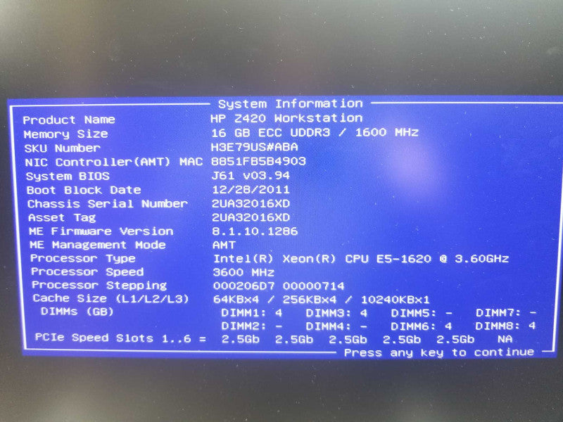 HP Z420 Xeon E5-1620 3.6GHz, 16GB RAM, 256GB SSD, Nvidia Quadro 2000  ~