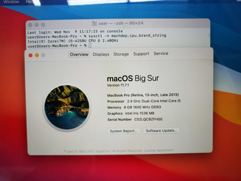 Macbook Pro 2013 13\\" Core i5-4258U @ 2.4 GHz 8GB Ram 250GB SSD (