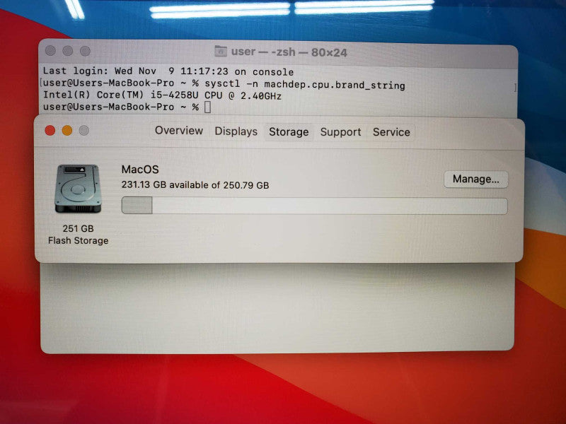 Macbook Pro 2013 13\\" Core i5-4258U @ 2.4 GHz 8GB Ram 250GB SSD (